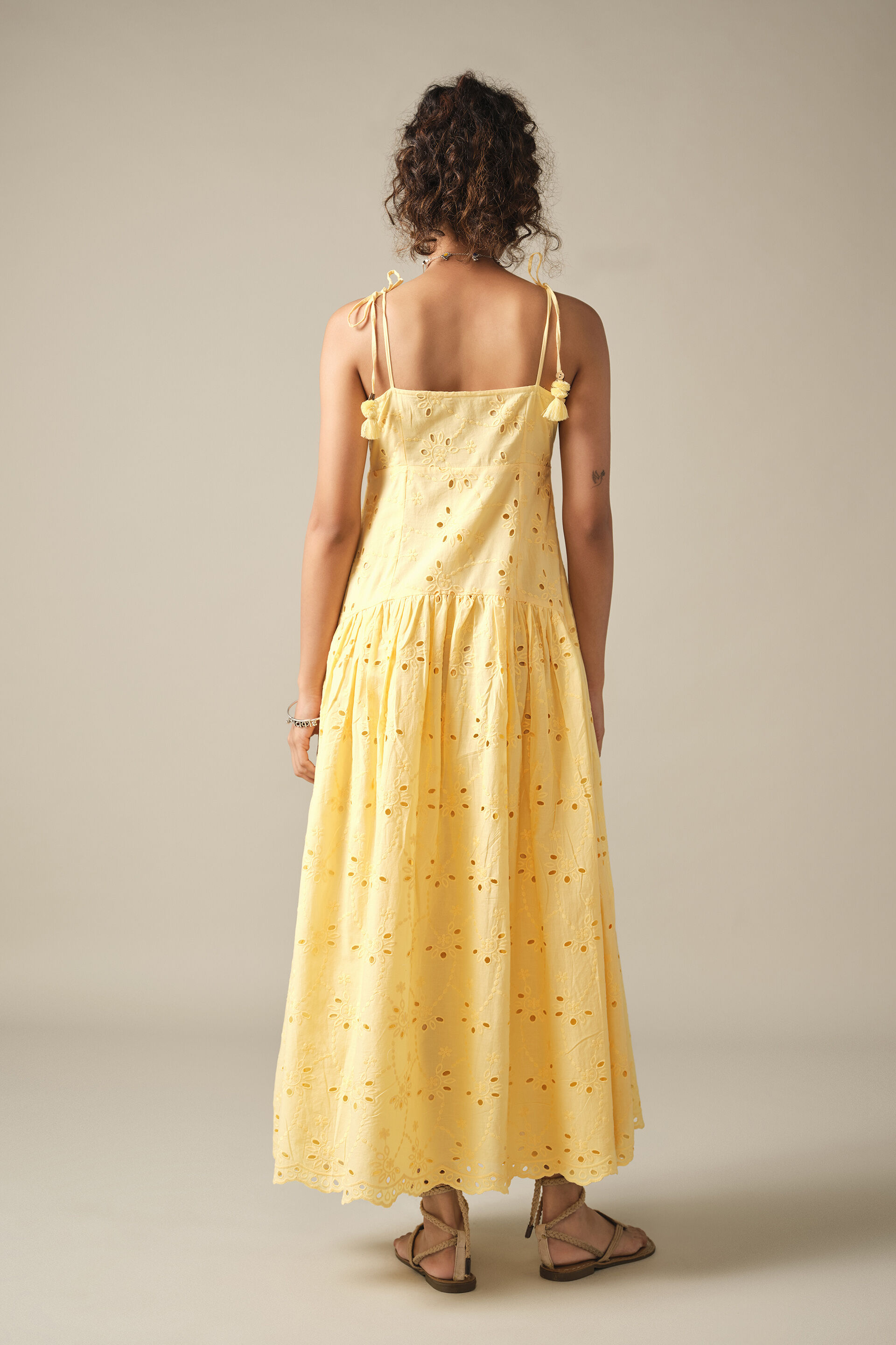 Drop Waist Cotton Summer Dress in Yellow, Yellow, image 6